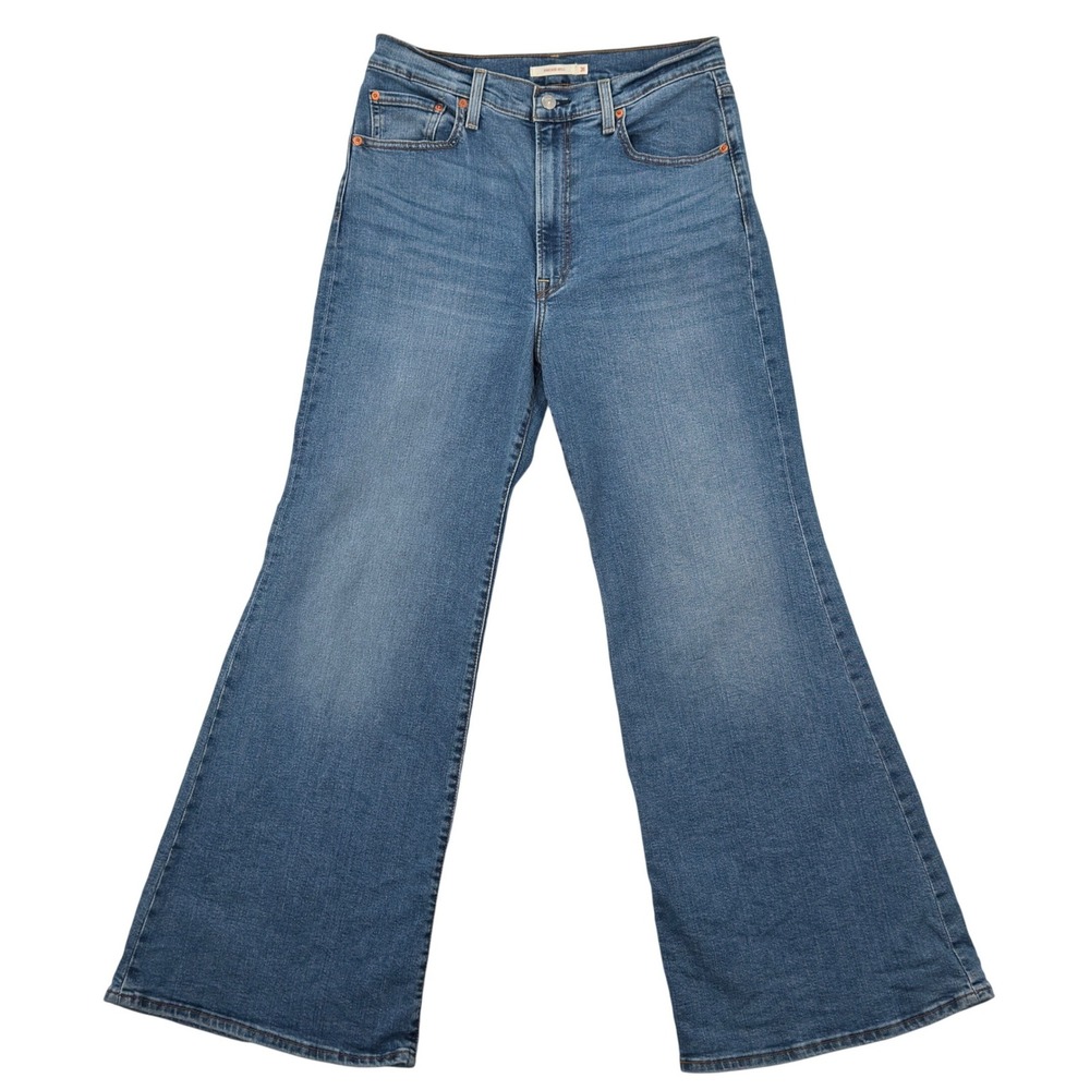 Levis Ribcage Bell Jeans Womens 31 Blue Medium Wash Super High Rise Flare A7503